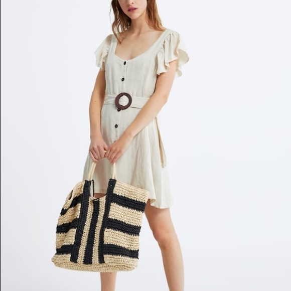 Linen Blend Buckle Belted Dress - Picture 4 of 7